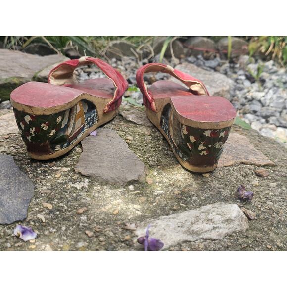 1940's Vintage Hand Carved And Hand Painted Wooden Wedges Size 8.5 Women's. - Picture 5 of 14
